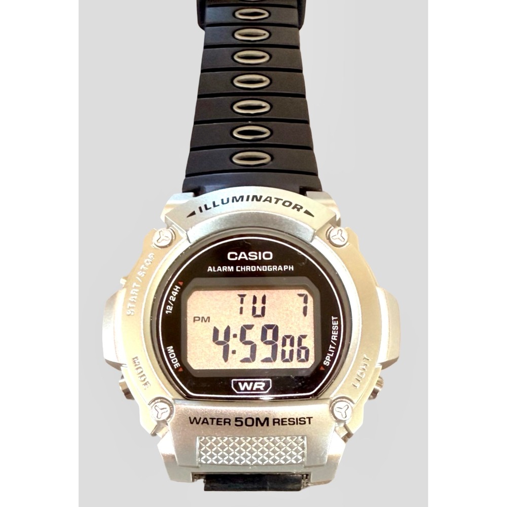 Casio W-219H Illuminator Digital Alarm Chronograph 50M Watch New Battery